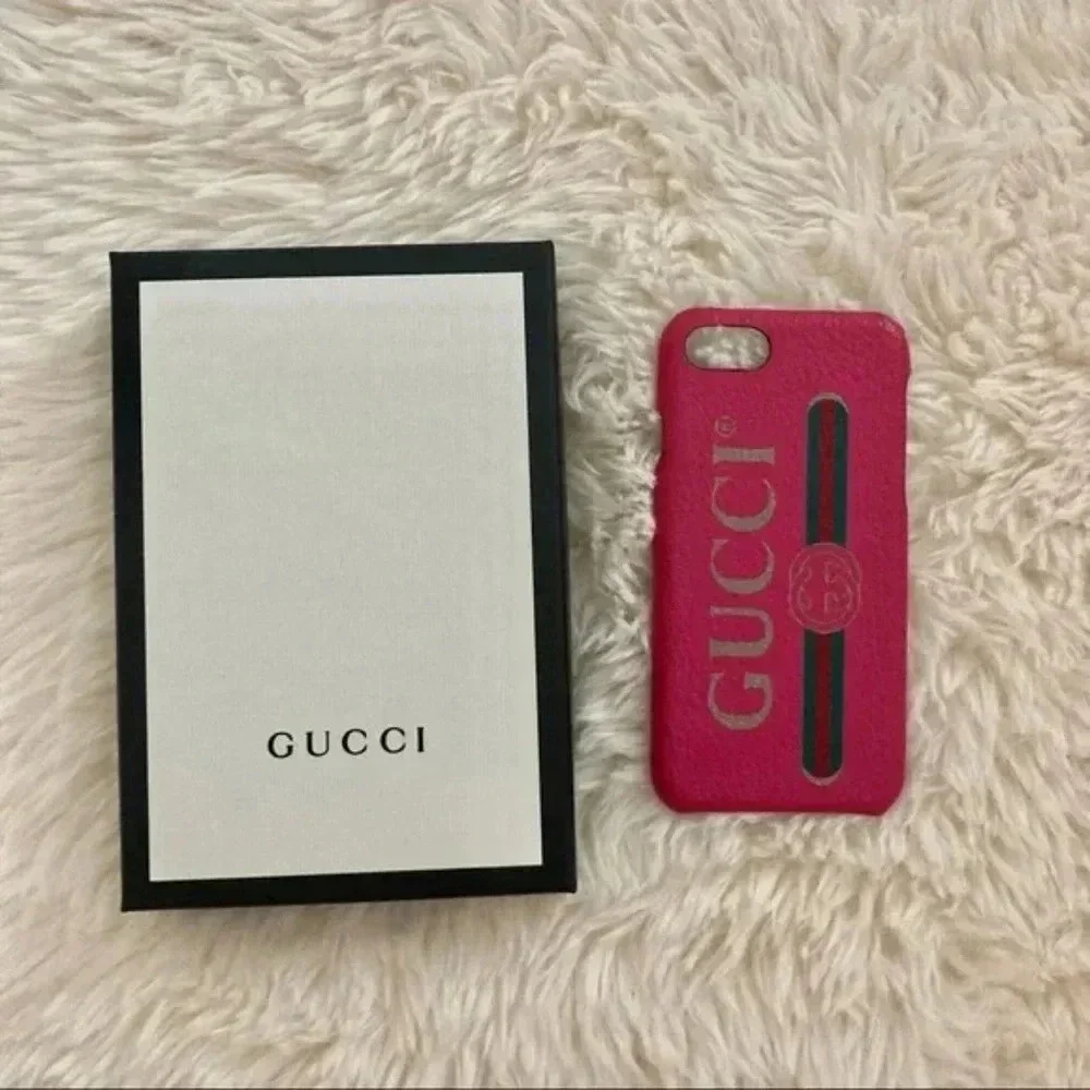 GUCCI Vintage Logo Print IPhone SE/7/8 Leather Pink Phone Case